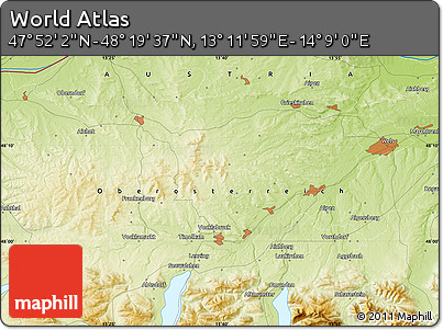 Physical Map of the Area around 48° 5' 50" N, 13° 40' 30" E