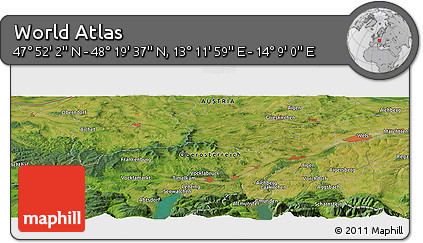 Satellite Panoramic Map of the Area around 48° 5' 50" N, 13° 40' 30" E