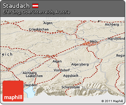 Shaded Relief Panoramic Map of Staudach
