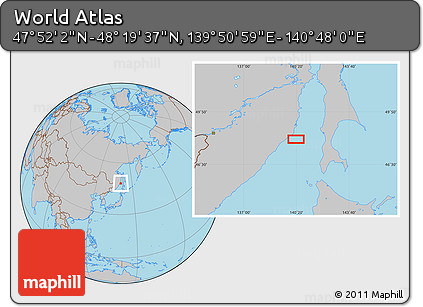 Gray Location Map of the Area around 48° 5' 50" N, 140° 19' 29" E