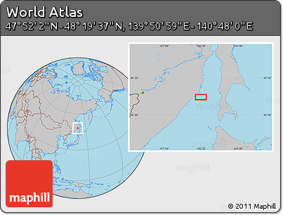 Gray Location Map of the Area around 48° 5' 50" N, 140° 19' 29" E