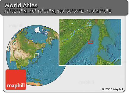 Satellite Location Map of the Area around 48° 5' 50" N, 140° 19' 29" E
