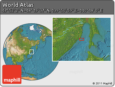 Satellite Location Map of the Area around 48° 5' 50" N, 140° 19' 29" E
