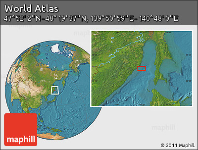 Satellite Location Map of the Area around 48° 5' 50" N, 140° 19' 29" E