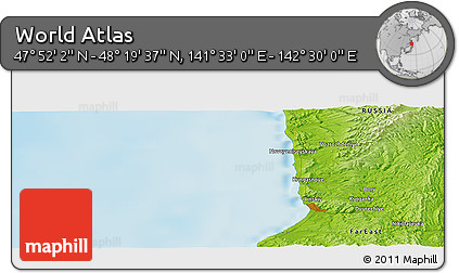 Physical Panoramic Map of the Area around 48° 5' 50" N, 142° 1' 30" E