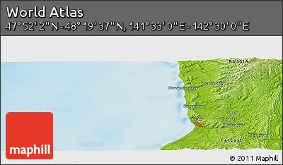 Physical Panoramic Map of the Area around 48° 5' 50" N, 142° 1' 30" E