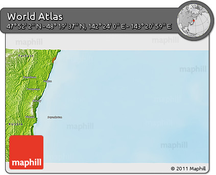 Physical 3D Map of the Area around 48° 5' 50" N, 142° 52' 30" E
