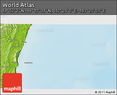 Physical 3D Map of the Area around 48° 5' 50" N, 142° 52' 30" E