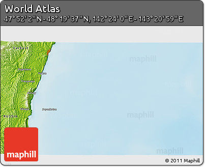 Physical 3D Map of the Area around 48° 5' 50" N, 142° 52' 30" E