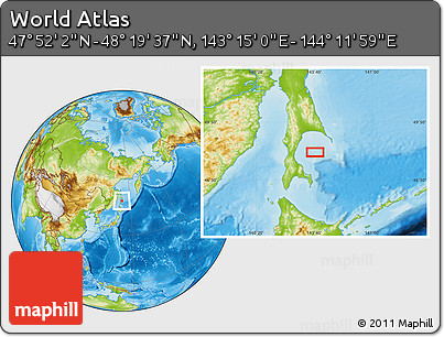 Physical Location Map of the Area around 48° 5' 50" N, 143° 43' 29" E
