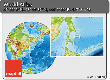 Physical Location Map of the Area around 48° 5' 50" N, 144° 34' 29" E