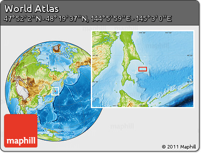 Physical Location Map of the Area around 48° 5' 50" N, 144° 34' 29" E