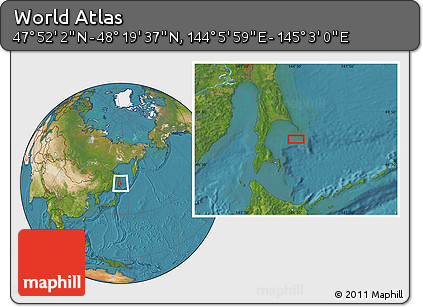 Satellite Location Map of the Area around 48° 5' 50" N, 144° 34' 29" E
