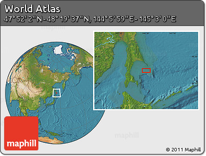 Satellite Location Map of the Area around 48° 5' 50" N, 144° 34' 29" E