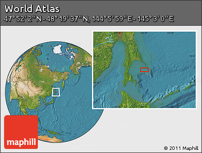 Satellite Location Map of the Area around 48° 5' 50" N, 144° 34' 29" E