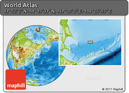 Physical Location Map of the Area around 48° 5' 50" N, 147° 58' 29" E
