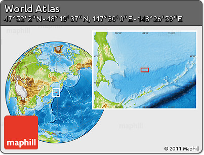 Physical Location Map of the Area around 48° 5' 50" N, 147° 58' 29" E