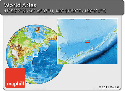 Physical Location Map of the Area around 48° 5' 50" N, 149° 40' 30" E