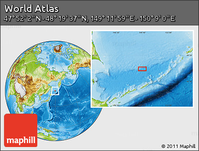 Physical Location Map of the Area around 48° 5' 50" N, 149° 40' 30" E