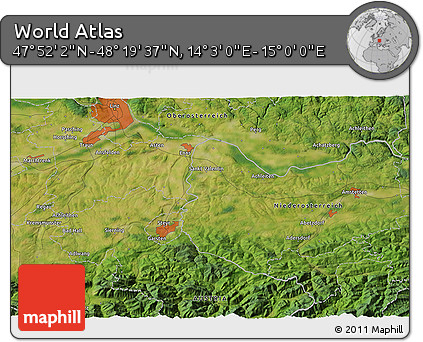 Satellite 3D Map of the Area around 48° 5' 50" N, 14° 31' 30" E