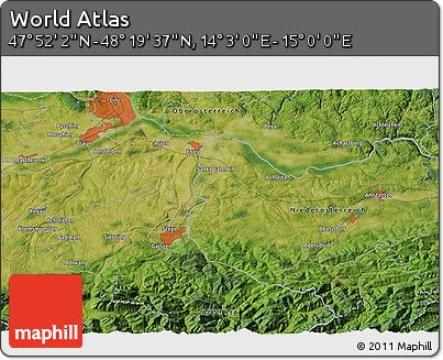 Satellite 3D Map of the Area around 48° 5' 50" N, 14° 31' 30" E