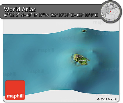 Satellite 3D Map of the Area around 48° 5' 50" N, 153° 4' 29" E