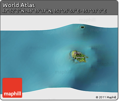 Satellite 3D Map of the Area around 48° 5' 50" N, 153° 4' 29" E
