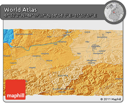 Political 3D Map of the Area around 48° 5' 50" N, 15° 22' 30" E