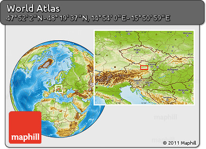 Physical Location Map of the Area around 48° 5' 50" N, 15° 22' 30" E