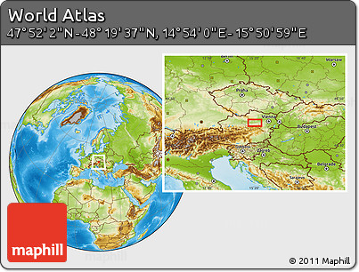 Physical Location Map of the Area around 48° 5' 50" N, 15° 22' 30" E