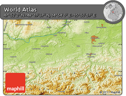 Physical Map of the Area around 48° 5' 50" N, 15° 22' 30" E