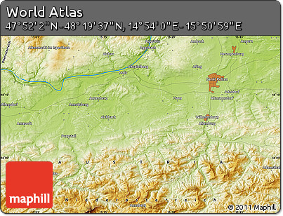 Physical Map of the Area around 48° 5' 50" N, 15° 22' 30" E