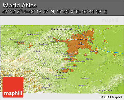 Physical 3D Map of the Area around 48° 5' 50" N, 16° 13' 30" E