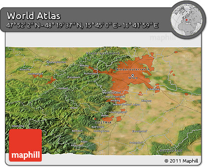 Satellite 3D Map of the Area around 48° 5' 50" N, 16° 13' 30" E