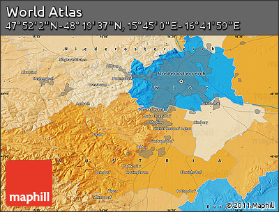Political Map of the Area around 48° 5' 50" N, 16° 13' 30" E