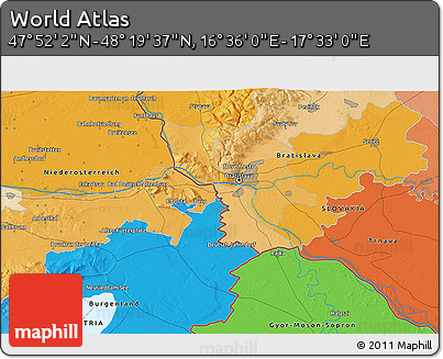 Political 3D Map of the Area around 48° 5' 50" N, 17° 4' 30" E
