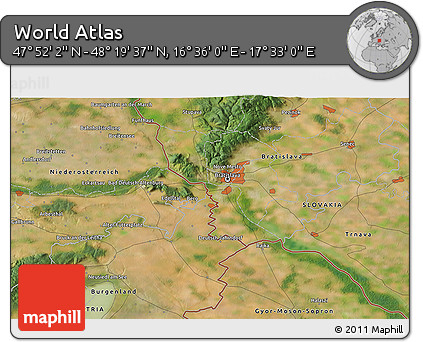 Satellite 3D Map of the Area around 48° 5' 50" N, 17° 4' 30" E