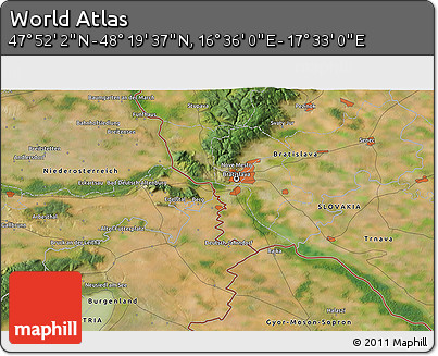 Satellite 3D Map of the Area around 48° 5' 50" N, 17° 4' 30" E