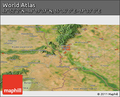 Satellite 3D Map of the Area around 48° 5' 50" N, 17° 4' 30" E