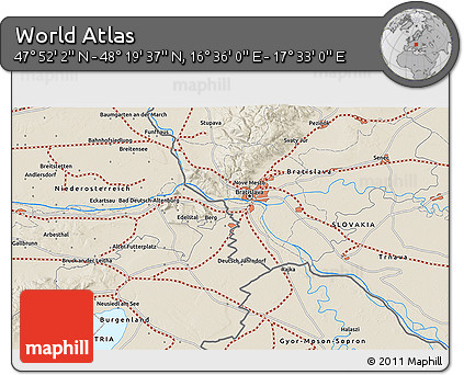 Shaded Relief 3D Map of the Area around 48° 5' 50" N, 17° 4' 30" E
