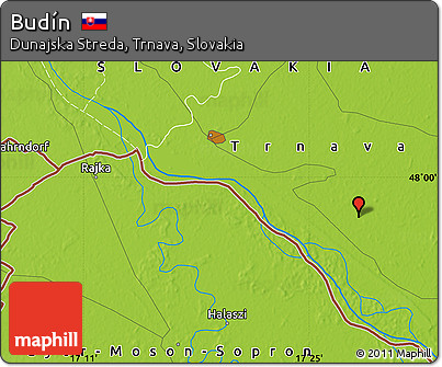 Physical Map of Budín