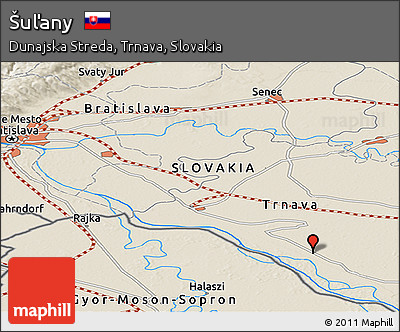 Shaded Relief Panoramic Map of Šuľany