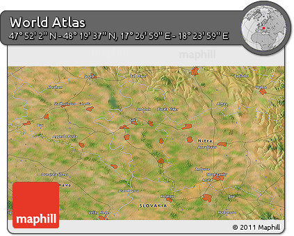 Satellite 3D Map of the Area around 48° 5' 50" N, 17° 55' 29" E