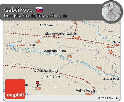 Shaded Relief Panoramic Map of Gabčíkovo