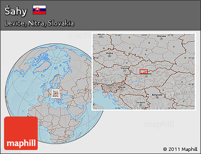 Gray Location Map of Šahy, hill shading