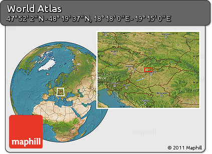 Satellite Location Map of the Area around 48° 5' 50" N, 18° 46' 29" E