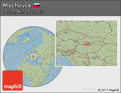 Savanna Style Location Map of Mochovce, hill shading