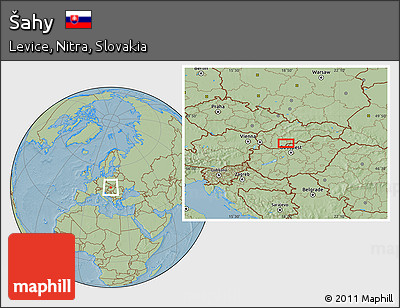 Savanna Style Location Map of Šahy, hill shading