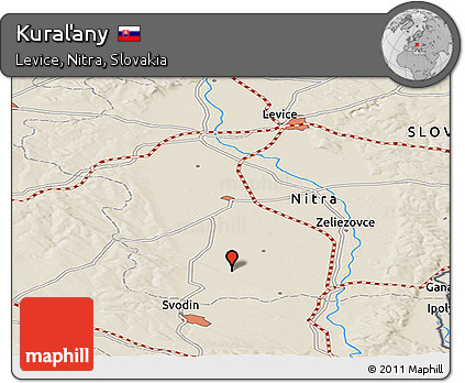 Shaded Relief Panoramic Map of Kuraľany