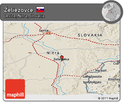 Shaded Relief Panoramic Map of Želiezovce